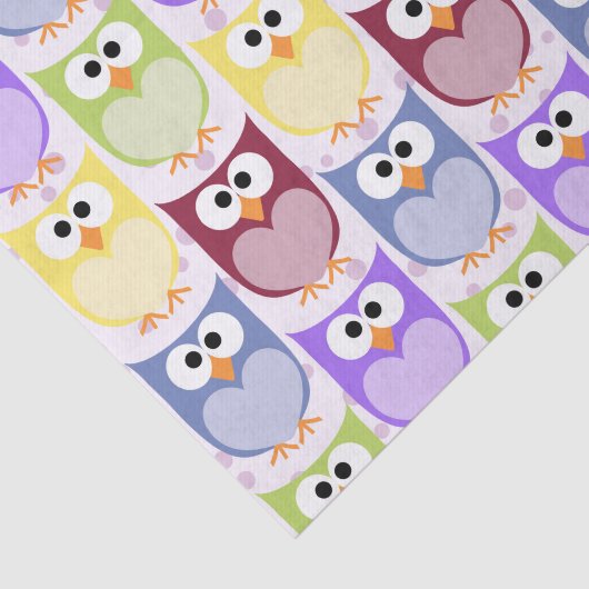 かわいいフクロウ、フクロウカラフルの柄、フクロウ、お名前 薄葉紙 (詳細)