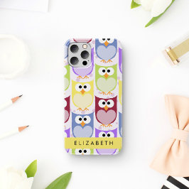 かわいいフクロウ、フクロウカラフルの柄、フクロウ、お名前 iPhone 12 PROケース