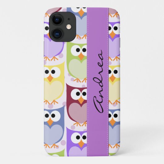 かわいいフクロウ、フクロウカラフルの柄、フクロウ、お名前 Case-Mate iPhoneケース (裏面)