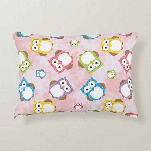 かわいいフクロウ、フクロウカラフル、フクロウ、ベビーフクロウ アクセントクッション (正面)
