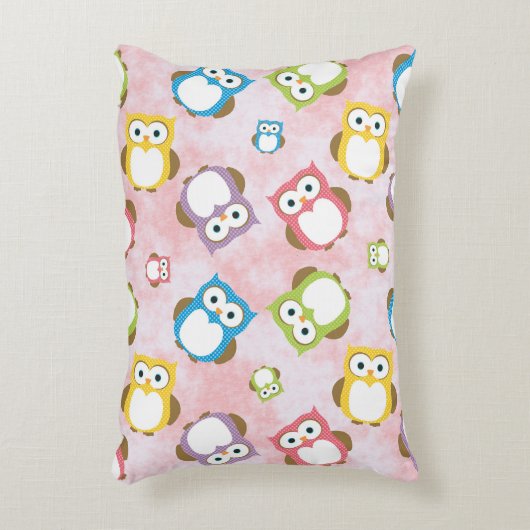 かわいいフクロウ、フクロウカラフル、フクロウ、ベビーフクロウ アクセントクッション (正面(垂直))