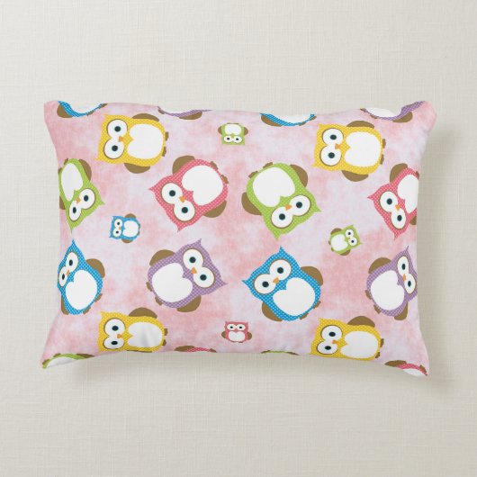 かわいいフクロウ、フクロウカラフル、フクロウ、ベビーフクロウ アクセントクッション (裏面)