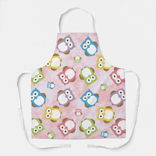かわいいフクロウ、フクロウカラフル、フクロウ、ベビーフクロウ エプロン (正面)