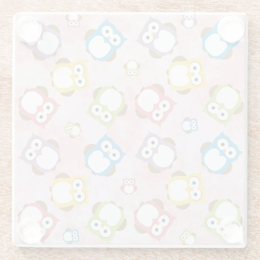 かわいいフクロウ、フクロウカラフル、フクロウ、ベビーフクロウ ガラスコースター (裏面)