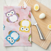 かわいいフクロウ、フクロウカラフル、フクロウ、ベビーフクロウ キッチンタオル (四つ折り)