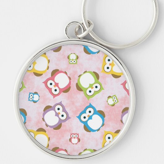 かわいいフクロウ、フクロウカラフル、フクロウ、ベビーフクロウ キーホルダー (正面)