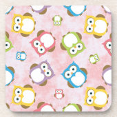 かわいいフクロウ、フクロウカラフル、フクロウ、ベビーフクロウ コースター (正面)