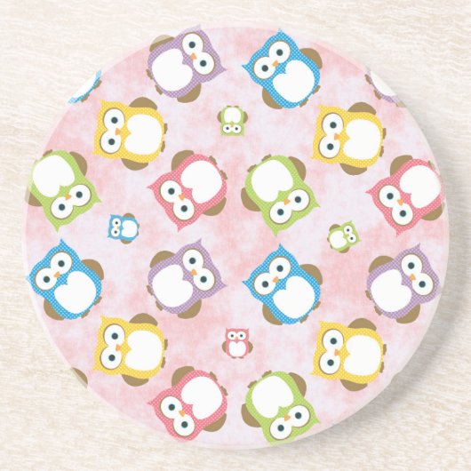 かわいいフクロウ、フクロウカラフル、フクロウ、ベビーフクロウ コースター (正面)