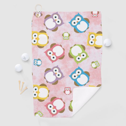 かわいいフクロウ、フクロウカラフル、フクロウ、ベビーフクロウ ゴルフタオル (インサイチュ)