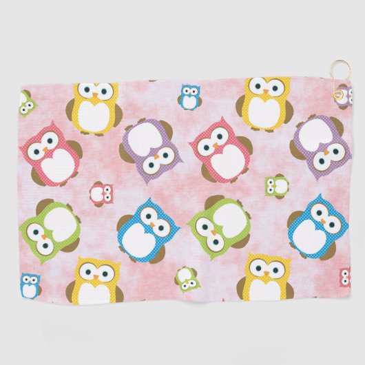 かわいいフクロウ、フクロウカラフル、フクロウ、ベビーフクロウ ゴルフタオル (横)