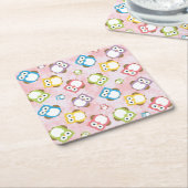 かわいいフクロウ、フクロウカラフル、フクロウ、ベビーフクロウ スクエアペーパーコースター (アングル)