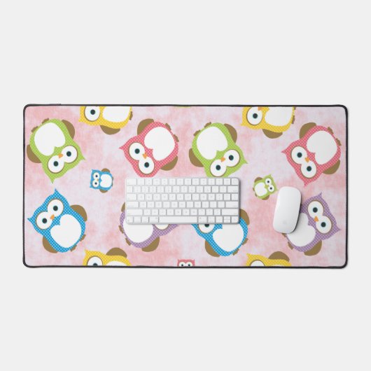 かわいいフクロウ、フクロウカラフル、フクロウ、ベビーフクロウ デスクマット (キーボード&マウス)
