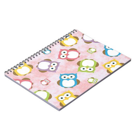 かわいいフクロウ、フクロウカラフル、フクロウ、ベビーフクロウ ノートブック (左側)