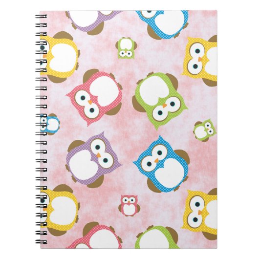 かわいいフクロウ、フクロウカラフル、フクロウ、ベビーフクロウ ノートブック (正面)