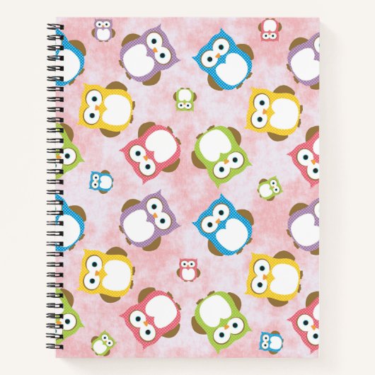 かわいいフクロウ、フクロウカラフル、フクロウ、ベビーフクロウ ノートブック (正面)