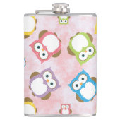 かわいいフクロウ、フクロウカラフル、フクロウ、ベビーフクロウ フラスク (正面)
