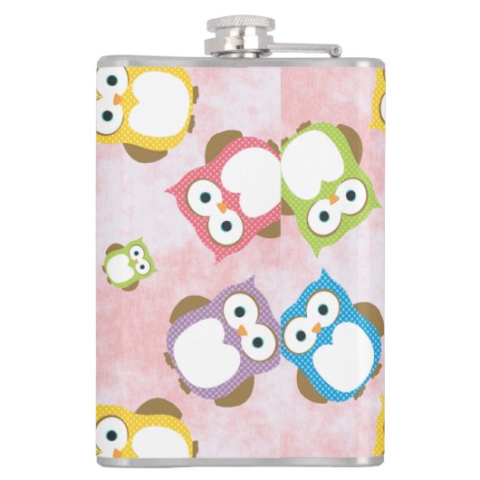 かわいいフクロウ、フクロウカラフル、フクロウ、ベビーフクロウ フラスク (裏面)