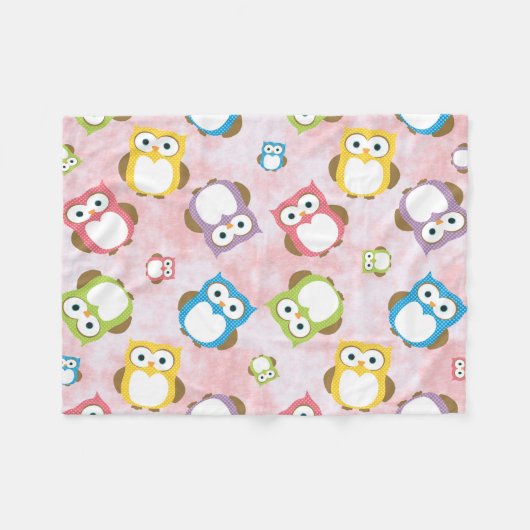 かわいいフクロウ、フクロウカラフル、フクロウ、ベビーフクロウ フリースブランケット (正面(横))