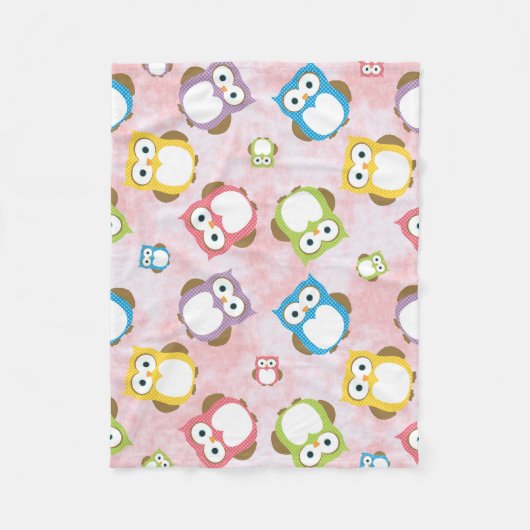 かわいいフクロウ、フクロウカラフル、フクロウ、ベビーフクロウ フリースブランケット (正面)