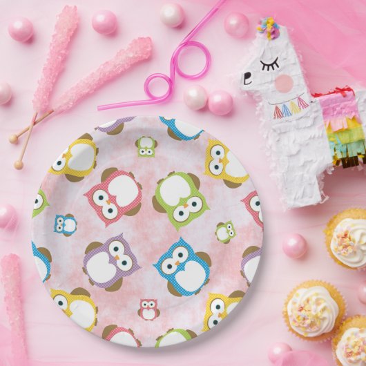 かわいいフクロウ、フクロウカラフル、フクロウ、ベビーフクロウ ペーパープレート (パーティー)