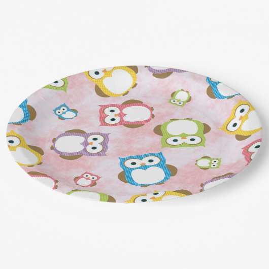 かわいいフクロウ、フクロウカラフル、フクロウ、ベビーフクロウ ペーパープレート (アングル)