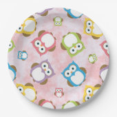 かわいいフクロウ、フクロウカラフル、フクロウ、ベビーフクロウ ペーパープレート (正面)