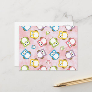 かわいいフクロウ、フクロウカラフル、フクロウ、ベビーフクロウ ポストカード