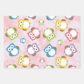 かわいいフクロウ、フクロウカラフル、フクロウ、ベビーフクロウ ラッピングペーパーシート (正面)