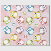 かわいいフクロウ、フクロウカラフル、フクロウ、ベビーフクロウ ラッピングペーパー (フラット)