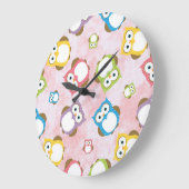 かわいいフクロウ、フクロウカラフル、フクロウ、ベビーフクロウ ラージ壁時計 (傾斜)