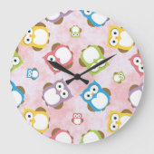 かわいいフクロウ、フクロウカラフル、フクロウ、ベビーフクロウ ラージ壁時計 (正面)