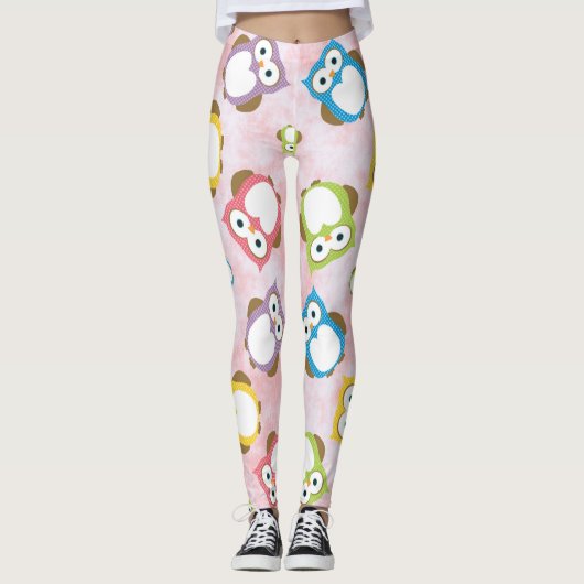 かわいいフクロウ、フクロウカラフル、フクロウ、ベビーフクロウ レギンス (正面)