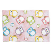 かわいいフクロウ、フクロウカラフル、フクロウ、ベビーフクロウ 枕カバー (正面)