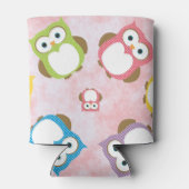 かわいいフクロウ、フクロウカラフル、フクロウ、ベビーフクロウ 缶クーラー (裏面)