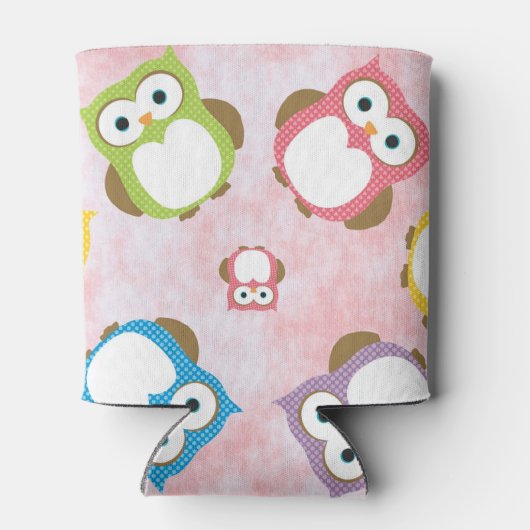 かわいいフクロウ、フクロウカラフル、フクロウ、ベビーフクロウ 缶クーラー (裏面)