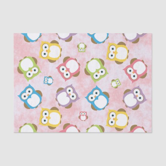 かわいいフクロウ、フクロウカラフル、フクロウ、ベビーフクロウ 薄葉紙 (正面)