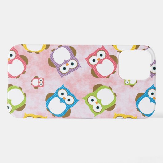 かわいいフクロウ、フクロウカラフル、フクロウ、ベビーフクロウ iPhoneケース (裏面横)