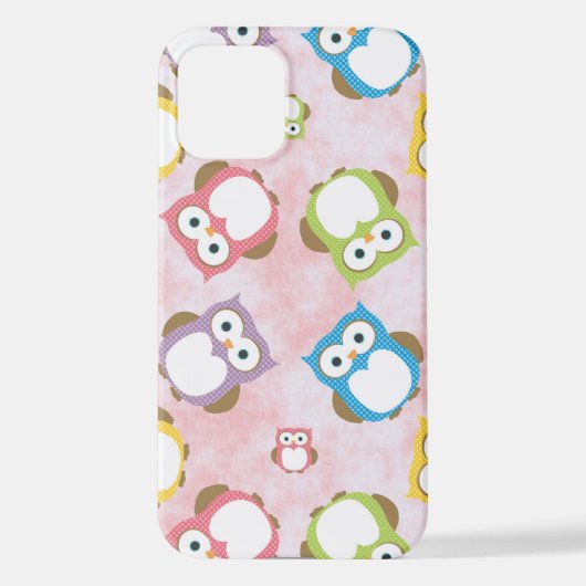かわいいフクロウ、フクロウカラフル、フクロウ、ベビーフクロウ iPhoneケース (裏面)
