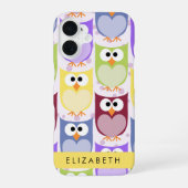 かわいいフクロウ、フクロウ柄、カラフルなフクロウ、お名前入り iPhone 16ケース (裏面)