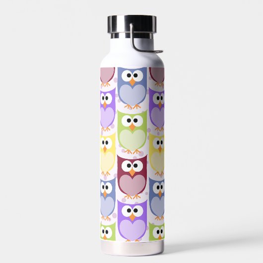 かわいいフクロウ、フクロウ柄、ベビーフクロウカラフル、フクロウ ウォーターボトル (左面)