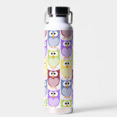 かわいいフクロウ、フクロウ柄、ベビーフクロウカラフル、フクロウ ウォーターボトル (正面)
