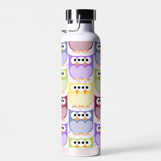 かわいいフクロウ、フクロウ柄、ベビーフクロウカラフル、フクロウ ウォーターボトル (右面)