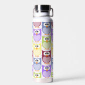 かわいいフクロウ、フクロウ柄、ベビーフクロウカラフル、フクロウ ウォーターボトル (背面)