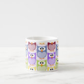 かわいいフクロウ、フクロウ柄、ベビーフクロウカラフル、フクロウ エスプレッソカップ (正面)