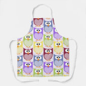 かわいいフクロウ、フクロウ柄、ベビーフクロウカラフル、フクロウ エプロン (正面)
