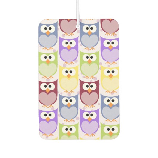 かわいいフクロウ、フクロウ柄、ベビーフクロウカラフル、フクロウ カーエアーフレッシュナー (正面)