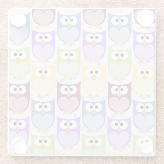 かわいいフクロウ、フクロウ柄、ベビーフクロウカラフル、フクロウ ガラスコースター (裏面)