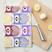 かわいいフクロウ、フクロウ柄、ベビーフクロウカラフル、フクロウ キッチンタオル (四つ折り)