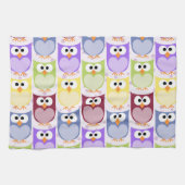 かわいいフクロウ、フクロウ柄、ベビーフクロウカラフル、フクロウ キッチンタオル (横)