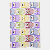 かわいいフクロウ、フクロウ柄、ベビーフクロウカラフル、フクロウ キッチンタオル (縦)